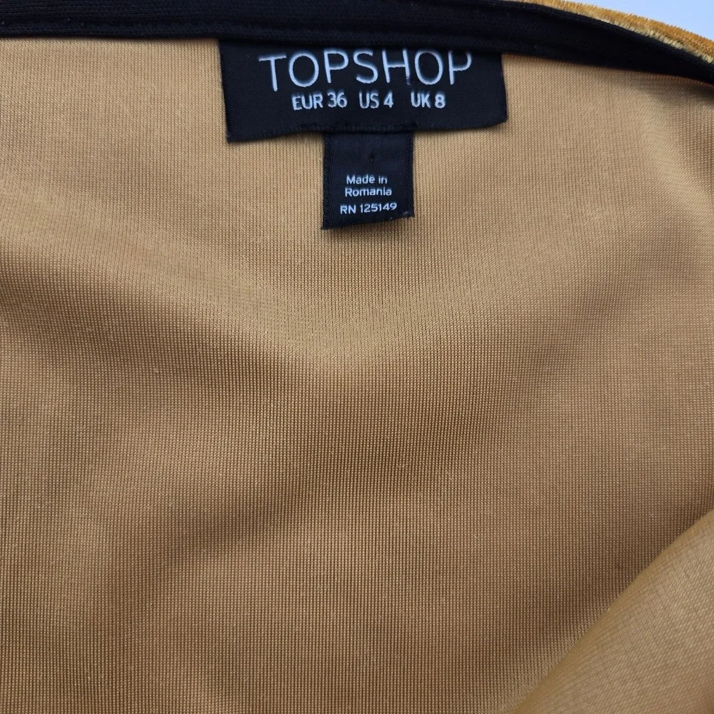 TOPSHOP Velvet Slip Dress Gold Mini Spaghetti Straps Women's Size 4 Chic‎ Party